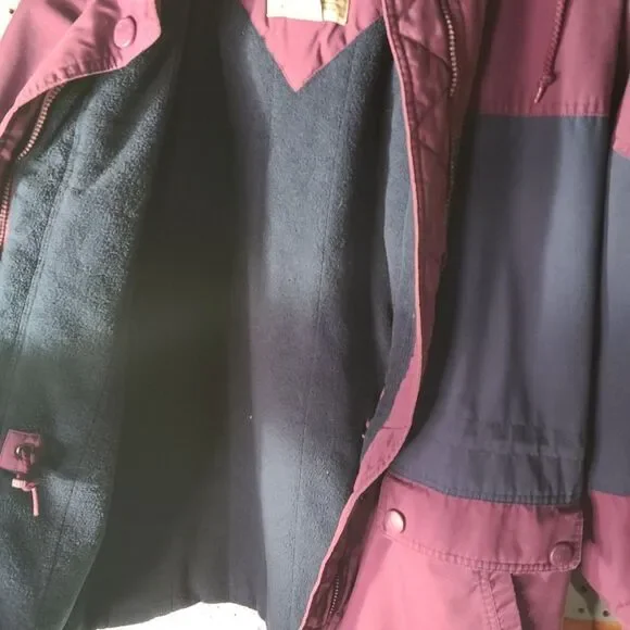 Vintage 90s Purple Navy Colorblock Hooded Parka Coat Medium/Large Retro Ski Jack - Picture 4 of 5